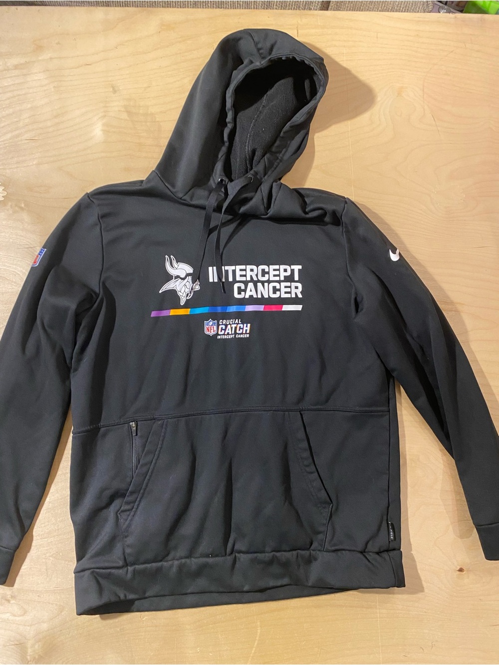 Nike Black Intercept Cancer Pullover Hoodie with Multicolor Stripe Large (U)